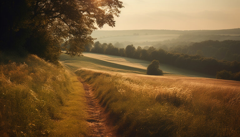 path leading field with sunset background